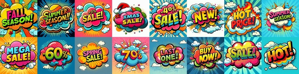 Sale stickers pop art style. AI generated illustration