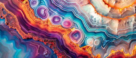 Beautiful colorful agate surface texture with stunning patterns and colors - obrazy, fototapety, plakaty