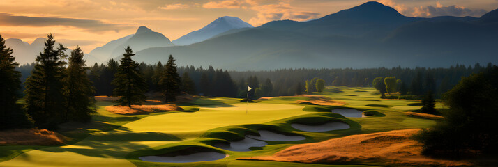Twilight Masterpiece: A Scenic Portrayal of an Exceptional British Columbia Golf Course - obrazy, fototapety, plakaty