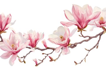 Exquisite Pink Magnolia Blossoms in Full Bloom: Perfect for Spring Decoration