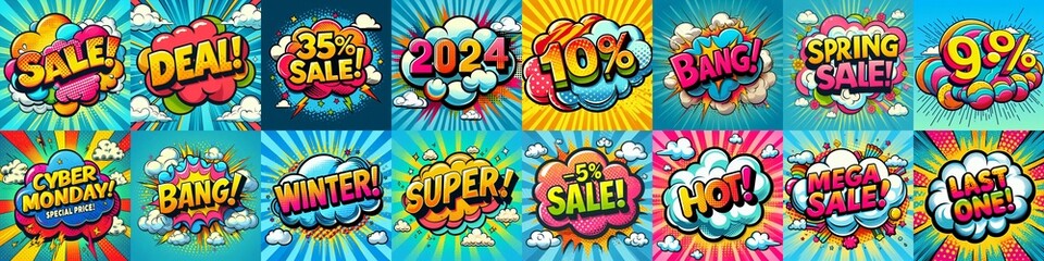 Sale stickers pop art style. AI generated illustration