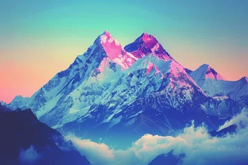 Fototapete Positive Typografie Hipster Retro Instagram Filter: Himalaya Mountains of Nepal. Mountain Background with Tibet Vision and Abstract Coaching Font for Success