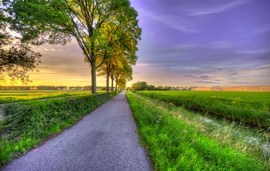Foto auf Alu-Dibond A bicycle path in a rural area of The Netherlands at sunset. © Alex de Haas