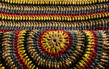 Beautiful pattern. Close-up of raffia crochet.