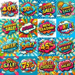 Sale stickers pop art style. AI generated illustration