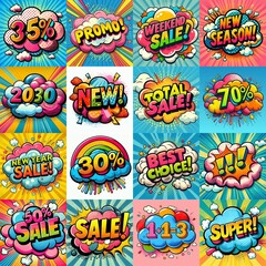 Sale stickers pop art style. AI generated illustration