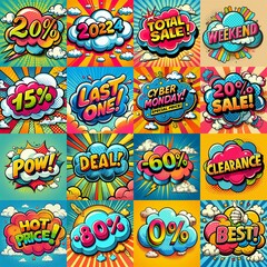 Sale stickers pop art style. AI generated illustration