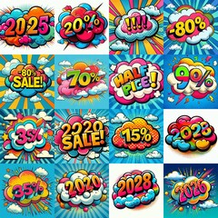 Sale stickers pop art style. AI generated illustration