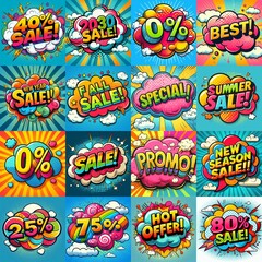 Sale stickers pop art style. AI generated illustration