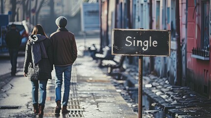 people walking on the street sign on single