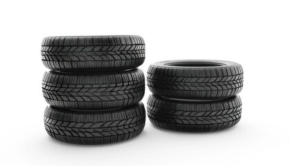 Set of new car tires isolated on white