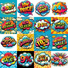 Sale stickers pop art style. AI generated illustration