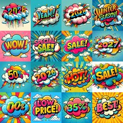 Sale stickers pop art style. AI generated illustration