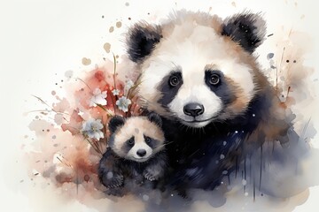 minimalistic design happy Mother's Day. Cute mother and baby panda together.