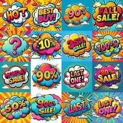 Sale stickers pop art style. AI generated illustration