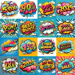 Sale stickers pop art style. AI generated illustration