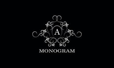 Monogram design template for one or two letters, for example A. Wedding monogram. Business sign, identity logo for restaurant, boutique, hotel, heraldry, jewelry.