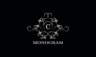 Monogram design template for one or two letters, for example C. Wedding monogram. Business sign, identity logo for restaurant, boutique, hotel, heraldry, jewelry.