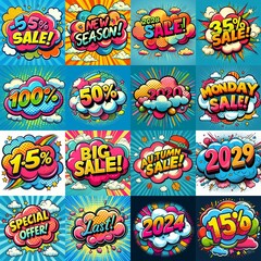 Sale stickers pop art style. AI generated illustration