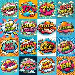 Sale stickers pop art style. AI generated illustration