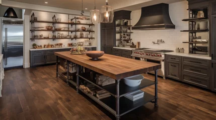 Fotobehang Open-concept chef's kitchen with pro appliances butcher block and pantry. © Aeman