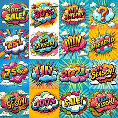 Obraz premium Sale stickers pop art style. AI generated illustration
