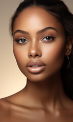 Beautiful young African American woman with clear skin on white background. Skin care.
