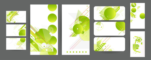 New Green Set cards summer ecology white background poster triangle vector futuristic light minimal geometric. Green and yellow lines and points