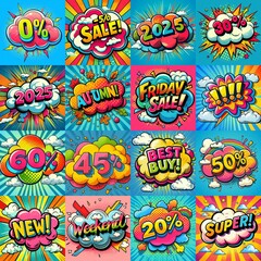 Obraz premium Sale stickers pop art style. AI generated illustration