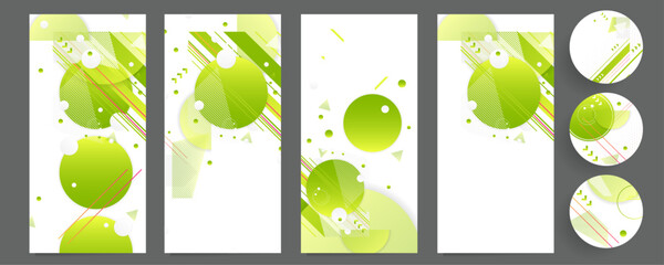 New Green Set cards summer ecology white background poster triangle vector futuristic light minimal geometric. Green and yellow lines and points