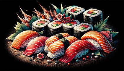  Sushi rolls and sashimi clipart