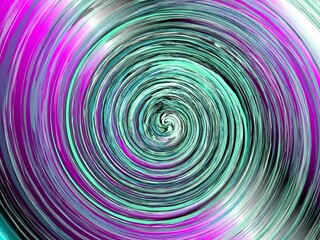 Abstract background with pink and green colors, vortex and rays - computer graphic with effect of depth of space, motion and rotation. Topics: texture, pattern, wallpaper, computer art, mixing colors