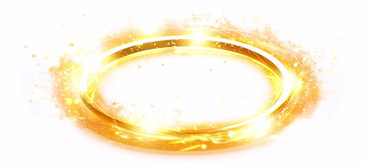 A golden halo glowing with light effects on a white background a game icon design. A cartoon game art style using vector graphics with simple lines and shapes. A glowing energy explosion - obrazy, fototapety, plakaty