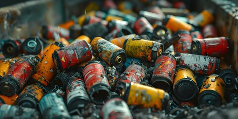 The Importance of Recycling Batteries to Prevent Environmental Damage. Concept Recycling Batteries, Environmental Impact, Sustainable Practices, Pollution Prevention, Waste Management - obrazy, fototapety, plakaty