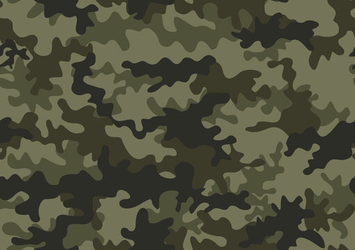 Camouflage vector army pattern seamless modern background on textile, khaki forest print