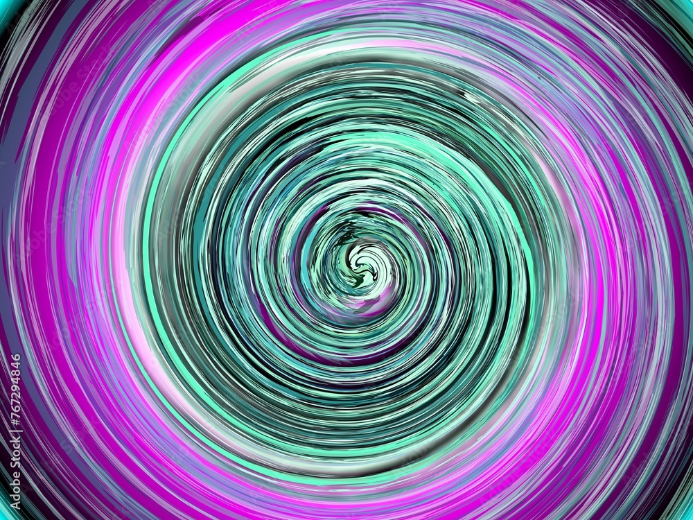 Poster abstract background with pink and green colors and vortex - computer graphic with effect of depth of