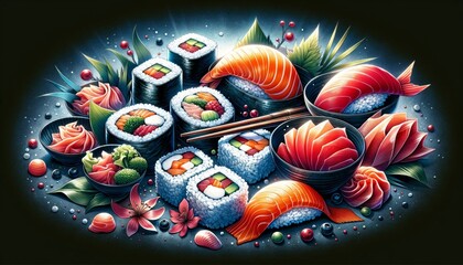 Fototapeta premium Sushi and sashimi clipart
