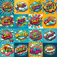 Sale stickers pop art style. AI generated illustration