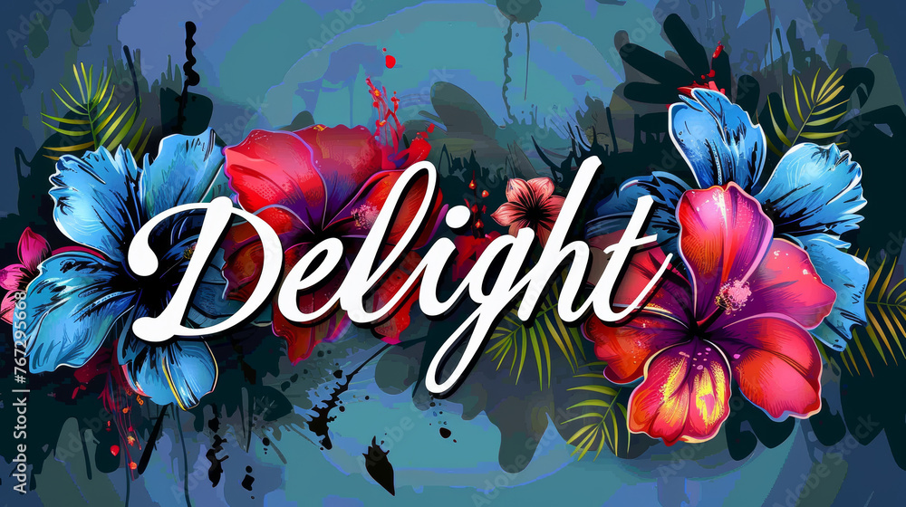 Aufkleber the image shows a single colored background with the word 'delight' on it, catching the viewer's att