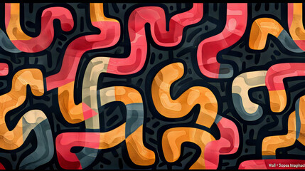 A word artist creates a vibrant wall display of imagined landscapes on a single canvas.