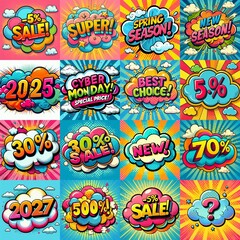 Sale stickers pop art style. AI generated illustration