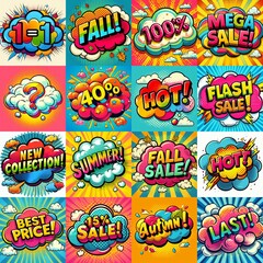 Sale stickers pop art style. AI generated illustration