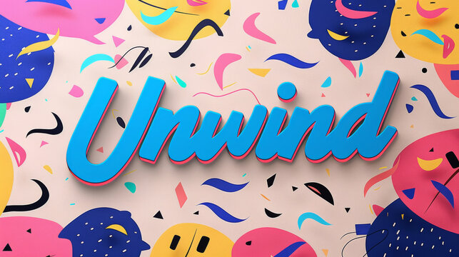 The image shows a word, "Unwind", on a single colored background. It is a vibrant and captivating visual.