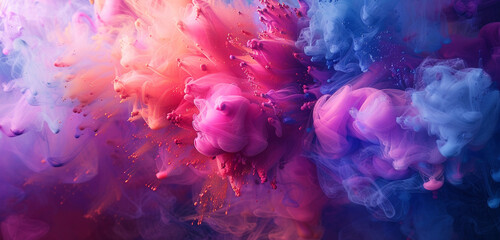 Abstract patterns emerge as vibrant pigments collide and disperse. - obrazy, fototapety, plakaty