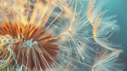 Obraz premium macro close-up of a dreamy dandelion with intricate details of its delicate fluffy seeds and elegant white texture in a nature-inspired setting