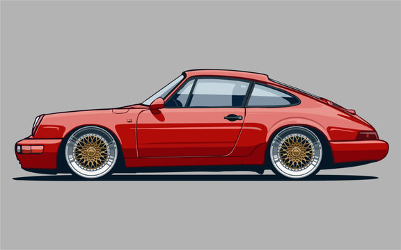 red Porsche 912, Porsche 911 Turbo car, vector car illustration isolated on background