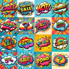 Sale stickers pop art style. AI generated illustration