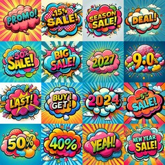 Sale stickers pop art style. AI generated illustration