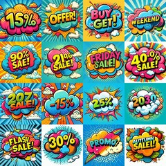 Sale stickers pop art style. AI generated illustration