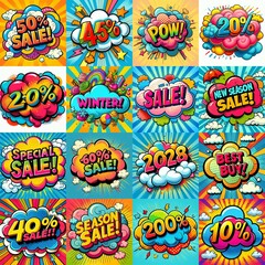 Sale stickers pop art style. AI generated illustration